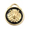 Ion Plating(IP) 304 Stainless Steel Enamel Pendants, Flat Round with Lion Charm, Golden, 22x18.5x4mm, Hole: 6x2.5mm