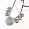 Ethnic Style Alloy Pendant Bib Necklaces, Antique Silver, Flat Round, 17.72 inch(45cm)