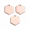 Brass Charms, Stamping Blank Tag, Long-Lasting Plated, Hexagon, Brushed Red Copper, 12x10x1mm, Hole: 1.2mm