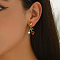 Brass Dangle Stud Earrings, with Imitation Pearl, Golden, with Cubic Zirconia, Cherry, 29x16mm