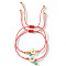 2Pcs 2 Styles Vintage Metal Enamel Evil Eye Heart Link Polyester String Braided Bracelets for Couple, Red, 11 inch(28cm), 1pc/style