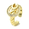 Brass Micro Pave Cubic Zirconia Open Cuff Rings, Cadmium Free & Lead Free, Flat Round, Real 16K Gold Plated, US Size 8 1/4(18.3mm)