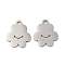 Non-Tarnish 304 Stainless Steel Charms, Laser Cut, Paw Print Charm, Stainless Steel Color, 14x12x1mm, Hole: 1.6mm
