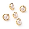 Shell Pearl Beads, with Golden Plated Brass Edge, Round, Misty Rose, 17~20x14~15mm, Hole: 0.8mm