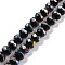 Electroplate Glass Beads Strands, Faceted, Rondelle, Half Rainbow Plated, Black, 7.5~8x6.5~7mm, Hole: 1.4mm, about 65pcs/strand, 16.77 inch(42.6cm)