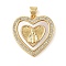 Brass & Shell & Clear Cubic Zirconia Pendants, Cadmium Free & Lead Free, Heart with Virgin Mary Pattern, Real 18K Gold Plated, 23.5x22.5x3.5mm, Hole: 3.5x4mm