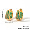 Brass Cubic Zirconia U-shaped Hoop Earrings, Golden, Green, 16x8mm