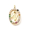 Brass Micro Pave Cubic Zirconia Pendants, Cadmium Free & Nickel Free & Lead Free, Real 18K Gold Plated, Oval with Letter Charms, Letter N, 18.5x11x3.5mm, Hole: 2x1.5mm
