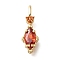 Brass Glass Pendants, Rhombus with Heart Charms, Real 14K Gold Plated, Faceted, FireBrick, 18.5x6.5x4.5mm, Hole: 3.5x2mm