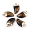 Natural Tiger Eye Pendants, Top Light Gold Plated, with Iron Loop, Scabbard, Faceted, 20x10.5x5mm, Hole: 1.8mm