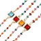 Brass Square Link Chains, with Glass and Enamel, Long-Lasting Plated, Rack Plating, Lead Free & Cadmium Free, Unwelded, Handmade Beaded Chains, Golden, 4.5x2x2.5mm and 11.5x6.5x3mm