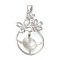 Platinum Plated Brass Pendant Cabochon Settings, Pearl Basket Pendant Prongs Mounting Settings with Crystal Rhinestone, Flower, Tray: 7.2mm, 31x16.8x6.4mm, Hole: 4.5x3.5mm
