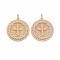 Brass Micro Pave Clear Cubic Zirconia Pendants, Nickel Free, Flat Round with Cross, Real 18K Gold Plated, 24.5x22.5x2mm, Hole: 1mm, jump ring: 5mm in diameter, 0.8mm thick, inner diameter: 3mm