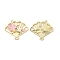 Alloy Enamel Pendants, Golden, Fan with Flower Charm, Pink, 25.5x30x2mm, Hole: 1.8mm