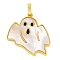 Halloween Theme Brass Enamel Pendants, Cadmium Free & Lead Free, with Pave Shell, Long-Lasting Plated, Real 18K Gold Plated, Ghost, 24x25x2.5mm, Hole: 3.5x6mm