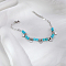 Stainless Steel Flat Round Charm Bracelets, Synthetic Turquoise Round Beaded Bracelets for Women, Stainless Steel Color, 6-3/4 inch(17cm)