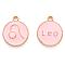 Alloy Enamel Pendants, Cadmium Free & Lead Free, Flat Round with Constellation, Light Gold, Pink, Leo, 22x18x2mm, Hole: 1.5mm
