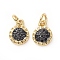 Brass Micro Pave Black Cubic Zirconia Charms, with Jump Rings, Flat Round, Gunmetal & Golden, 9x7x2mm, Hole: 3mm