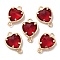 K9 Glass Connector Charms, Heart Links with Golden Tone Brass Findings, Nickel Free, Light Siam, 14x10x4.5mm, Hole: 1.2mm