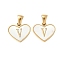 304 Stainless Steel Pave Natural White Shell Heart with Initial Slice Pendants, Ion Plating(IP), Golden, Letter V, 14x16x2mm, Hole: 4.5x3mm