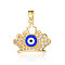 3Pcs Brass Micro Pave Cubic Zirconia Pendants, Cadmium Free & Nickel Free & Lead Free, Crown with Evil Eye Charms, Real 18K Gold Plated, 22x19x4.4mm