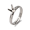304 Stainless Steel Cuff Ring Components, 4 Claw Prong Ring Settings, Tray: 5x5mm, 3mm, Inner Diameter: 17mm