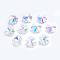 Glass Pendants, Snowflake, Christmas, Faceted, Clear AB with AB Color Plated, 14mm, hole: 0.5mm