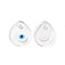 Handmade Lampwork Evil Eye Pendants, Flat Teardrop, Clear, 34x30x5mm, Hole: 4mm