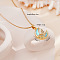 Brass Crystal Rhinestone & Resin Butterfly Moon Pendant Necklaces for Women, Golden, Cyan, 15.75 inch(40cm)