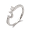 Rack Plating Brass Cubic Zirconia Arabic Letters Adjustable Rings for Women, Cadmium Free & Lead Free, Long-Lasting Plated, Platinum, 7x11.1mm, Inner Diameter: 18.2mm