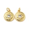 Rack Plating Brass Micro Pave Cubic Zirconia Pendants, with Jump Ring, Cadmium Free & Lead Free, Long-Lasting Plated, Flat Round, Real 18K Gold Plated, 15.5x13x2.5mm, Hole: 3.4mm
