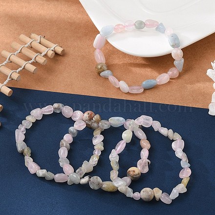 Натуральный Morganite шарик браслеты простирания BJEW-K213-49-1