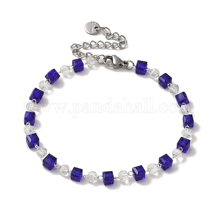 Браслеты-цепочки rondelle Cube из стекла и латуни BJEW-L685-09P-1