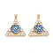 Brass Micro Pave Clear Cubic Zirconia Pendants for Women, Triangle with Eye, with Resin, Real 18K Gold Plated, Steel Blue, 26.5~27x27.5x7mm, Hole: 3.5x5mm