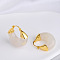 Brass Resin Hoop Earrings, Golden, Oval, White, 28x25mm