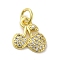 Brass Micro Pave Clear Cubic Zirconia Charms, Cadmium Free & Nickel Free & Lead Free, Real 18K Gold Plated, Cherry, 12x10x1.5mm, Hole: 3mm