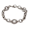 Tarnish Resistant 201 Stainless Steel Column & Oval Link Chain Bracelets, with 304 Stainless Steel Clasps, Stainless Steel Color, 8-3/4 inch(22.1cm)
