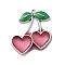 Alloy Enamel Pendants, Heart Cherry Charm, Platinum, Camellia, 32x28x2mm, Hole: 1.6mm