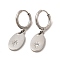 Crystal Rhinestone Oval with Star Dangle Hoop Earrings, 304 Stainless Steel Jewelry for Women, Stainless Steel Color, 31mm, Pin: 0.8mm