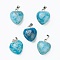 Natural Apatite Pendants, with Platinum Brass Loops, Heart, 18~19x15~15.5x7~10mm, Hole: 6x2.5~3mm