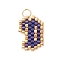 Handmade MIYUKI Seed Beads, Loom Pattern Letter Pendants, with 304 Stainless Steel Jump Rings, Letter D, 15x10x2mm, Hole: 2.5mm