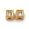 Brass Micro Pave Cubic Zirconia Beads, Cube, Long-Lasting Plated, Nickel Free, Real 18K Gold Plated, 7.5x7.5x7mm, Hole: 2.5mm