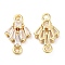 Brass Connector Charms, with Clear Glass, Fan Links, Real 18K Gold Plated, 14x8.5x2.5mm, Hole: 1.2mm
