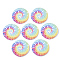 PU Leather Pendants, Flat Round with Rainbow Pattern, Colorful, 40.5x2mm, Hole: 1.5mm