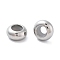 304 Stainless Steel Beads, with Rubber Inside, Slider Beads, Rondelle, Stainless Steel Color, 9x4.5mm, Hole: 3mm