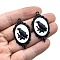 Alloy Enamel Pendants, Oval with Raven Charm, Black, 43x23mm