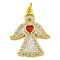 Brass Enamel Pendants with Jump Rings and Cubic Zirconia, Cadmium Free & Lead Free, Angle Charms, Real 18K Gold Plated, 24x19.5x3mm, Hole: 1.2mm