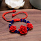 Rose Adjustable Cinnabar Braided Bead Bracelets, Feng Shui Energy Bracelets for Women, Red, 7-1/8 inch(18cm)