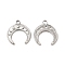 Non-Tarnish 304 Stainless Steel Pendants, Double Horn/Crescent Moon Charm, Stainless Steel Color, 22.5x20.5x2mm, Hole: 2.7mm