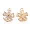 Brass Pave Clear Glass Connector Charms, Cadmium Free & Nickel Free & Lead Free, Flower Links, Real 18K Gold Plated, 15.5x13x5mm, Hole: 1.4&2.5x2.5mm